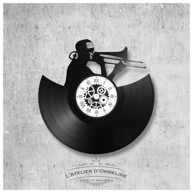 L'Atelier d'Ombeline - Horloge en disque vinyle 33 tours thème Joueur trompette - Horloge - 