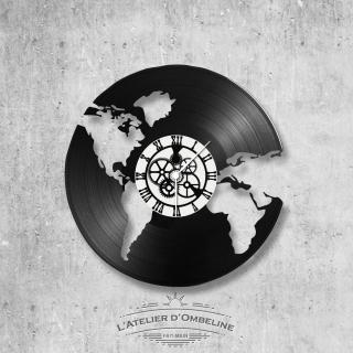 Horloge en disque vinyle 33 tours thème The World - Le monde - L