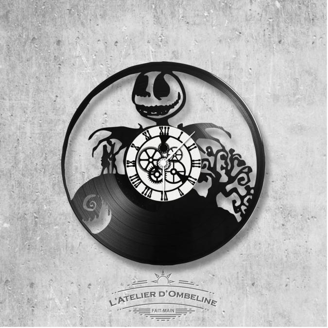 L'Atelier d'Ombeline - Horloge en disque vinyle 33 tours thème Tim Burton - Horloge - 