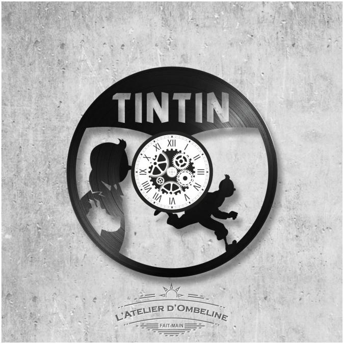 Horloge en disque vinyle 33 tours thème Tintin - L'Atelier d