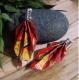 L'Atelier de Galemys - Boucles d&#039;oreilles feuille origami rouges avec motifs floraux - Boucles d&#039;oreille - papier washi