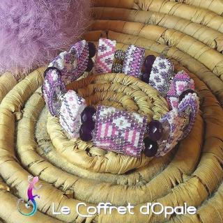 Le Coffret d'Opale - Bracelet &quot;Ichigo&quot; tissé en perles Miyuki violettes et roses et perles en jade violet - Bracelet - argent