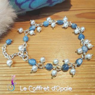 Le Coffret d'Opale - Bracelet &quot;Nahiku&quot; en nuggets de cyanite et perles d&#039;eau naturelles - Bracelet - Acier