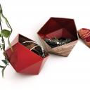 LEEWALIA - Boîtes origami bois rustique et bordeaux - Boite