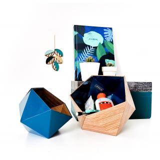 LEEWALIA - Boîtes origami chêne scandinave et bleu pétrole - Boite