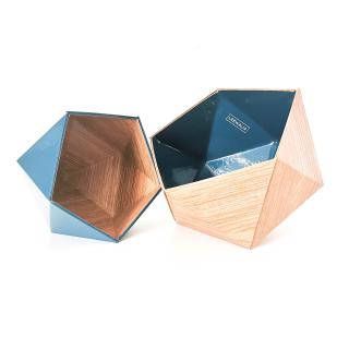 LEEWALIA - Boîtes origami chêne scandinave et bleu pétrole - Boite