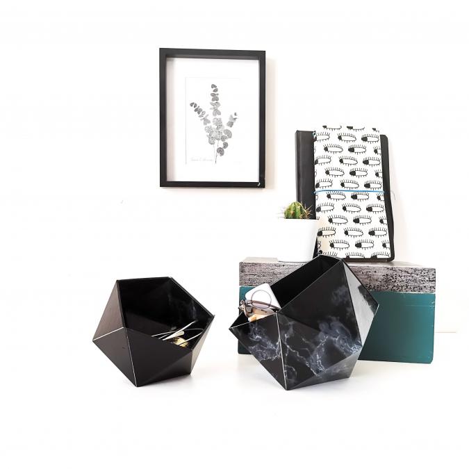 LEEWALIA - Boîtes origami marbre noir et noir - Boite