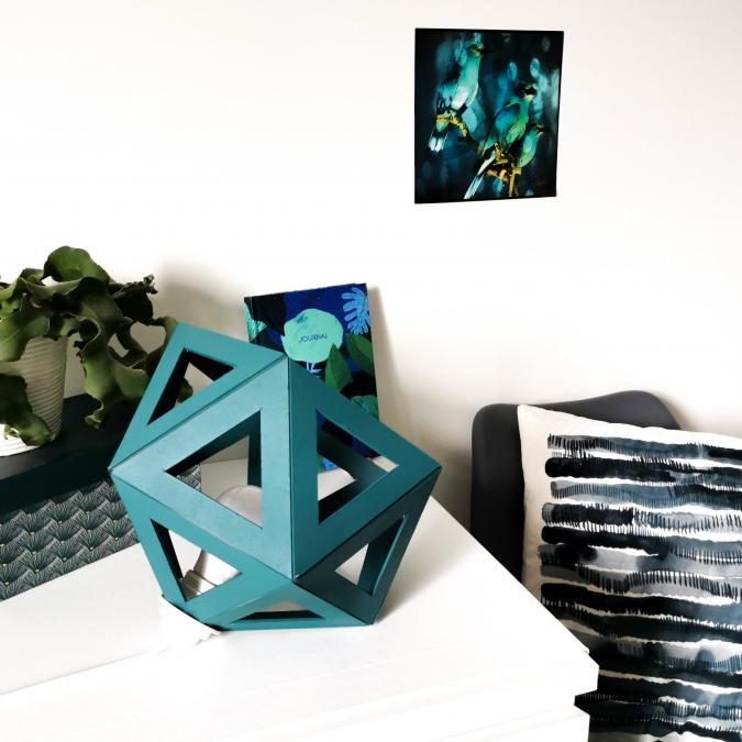LEEWALIA - Grande lampe Origami bleu canard - Lampe de table - ampoule(s)