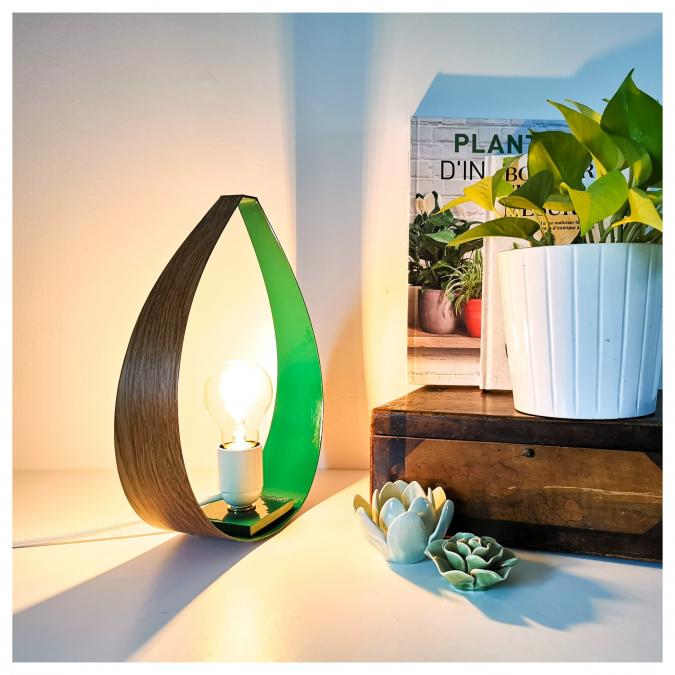 LEEWALIA - Lampe SMALL DROP chêne et vert émeraude - Lampe de chevet - ampoule(s)