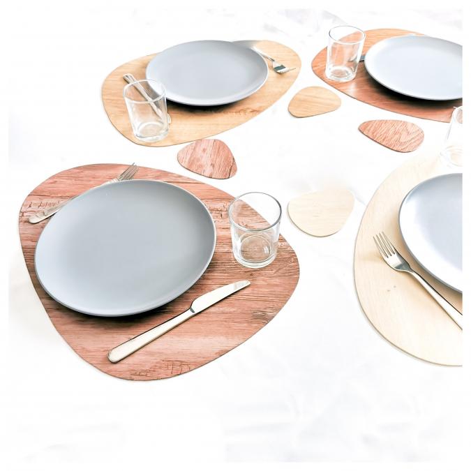 LEEWALIA - Sets de table PEBBLE bois - vendus par 4 - Set de table - Multicolore