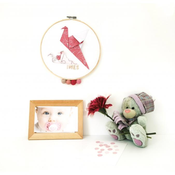 LEEWALIA - Tambour OISEAUX framboise et rose - décoration chambre enfant bébé à personnaliser - Décoration enfant