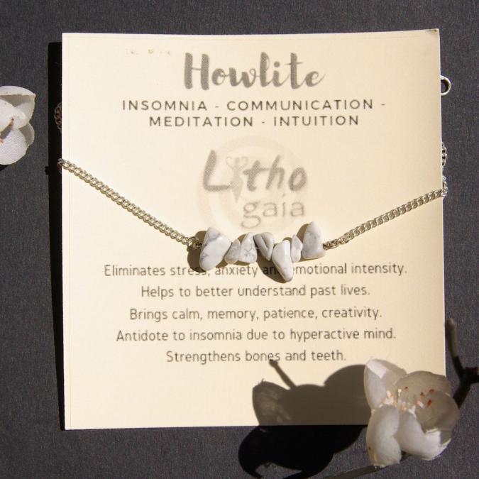 LithoGaia - Délicat collier barre howlite argent, Bijoux bien être, cadeau personnalisé de pierre natuelle - Collier - Argent (925)