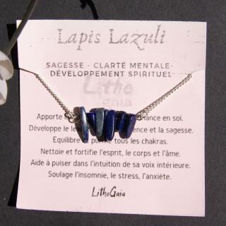 LithoGaia - Délicat collier barre lapis lazuli argent, Bijoux bien être anti stress, cadeau pour elle pierre natuelle - Collier - Argent (925)