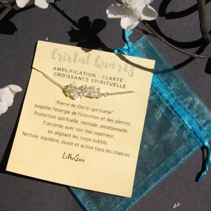 LithoGaia - Délicat Collier cristal de roche Argent, Bijoux en cadeau personnalisé - Collier - Argent (925)