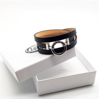 Sandrine BOYER - Bracelet triple tour en cuir noir - Bracelet - Inox