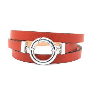 Sandrine BOYER - Bracelet triple tour en cuir rouge bordeaux - Bracelet - Inox