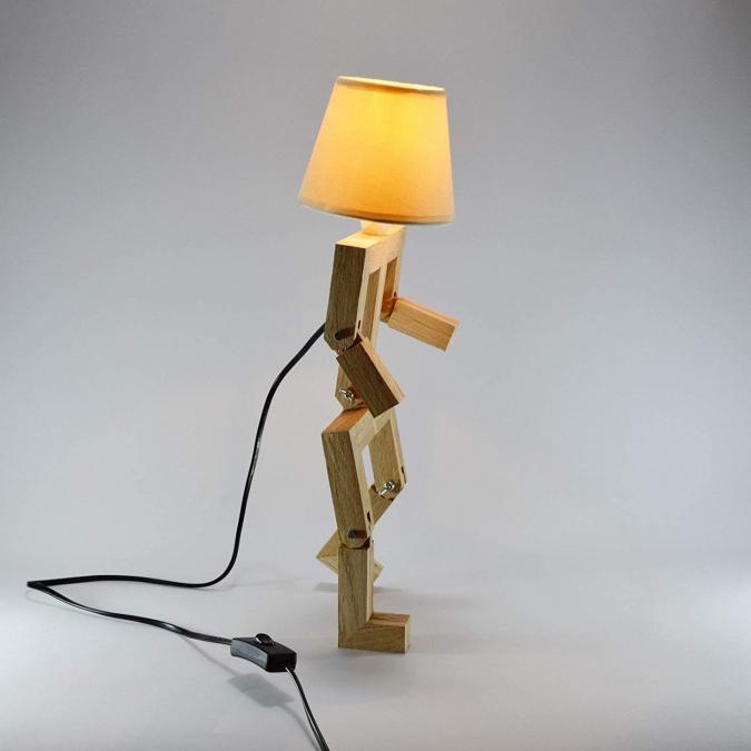 Lune et Animo - Lampe bonhomme articulée design en bois de chêne HAT - Lampe de chevet - ampoule(s)