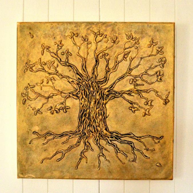 Lune et Animo - Tableau arbre de vie en relief - Peinture - 30cm x 30cm x 3.5cm