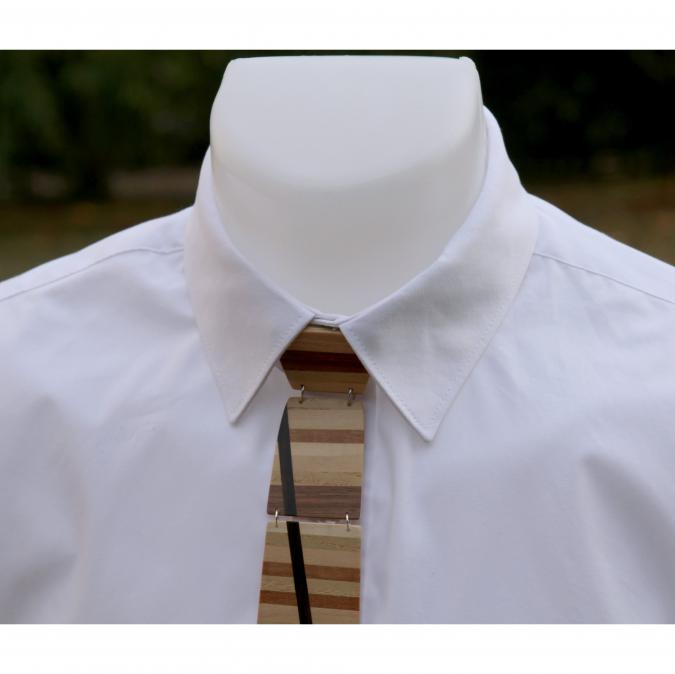 MARQUETERIE-49 - Cravate en bois patchwork mosaïque de différents bois - Cravate - Beige