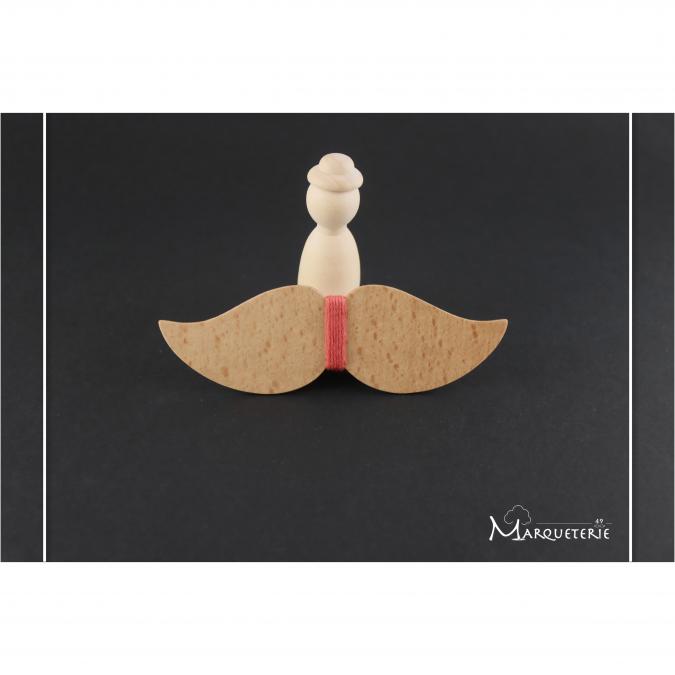 MARQUETERIE-49 - Noeud papillon bois moustache corail - Noeud papillon