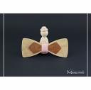 MARQUETERIE-49 - Noeud papillon double en bois précieux et fil rose - Noeud papillon