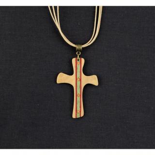 MARQUETERIE-49 - Pendentif petite croix d&#039;aube en marqueterie bois - croix en bois