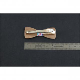 MARQUETERIE-49 - Pince cravate noeud papillon en bois et liberty rose phoebe - Pince cravate