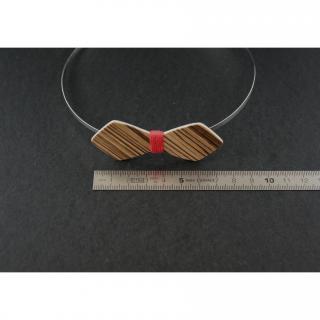 MARQUETERIE-49 - Serre tête noeud papillon en bois rayé et fil rouge - serre tête