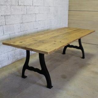 Métal et Bois - Table industrielle en vieux plancher - Table - 