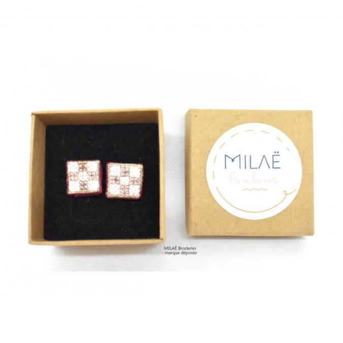 MILAË Broderies - Petites puces roses II - Boucles d&#039;oreille - satin