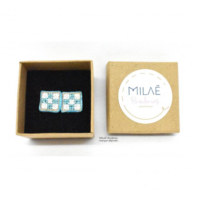 MILAË Broderies - Petites puces turquoises II - Boucles d&#039;oreille - satin