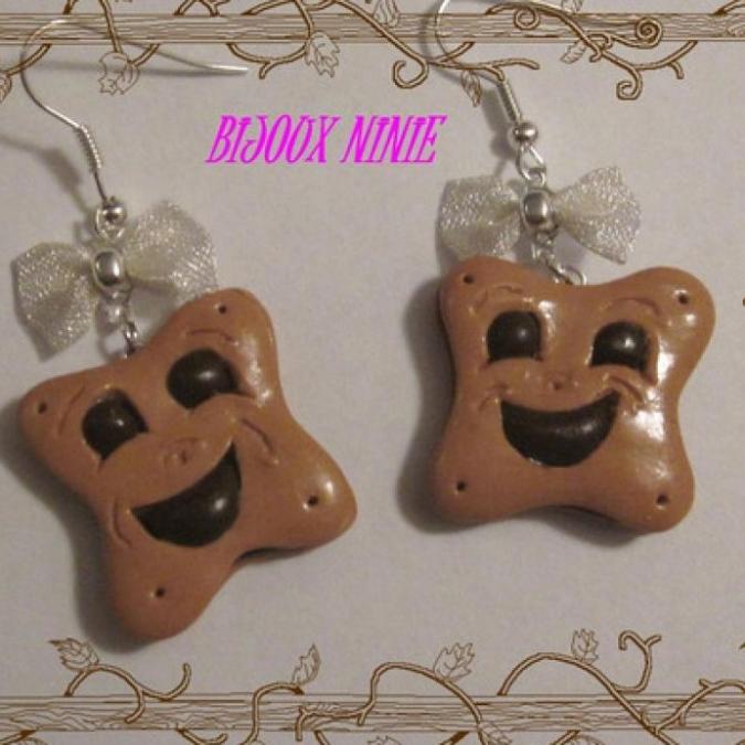 Miluzninie - Boucles d&#039;oreilles biscuit chocolat en fimo - Boucles d&#039;oreille - Fimo