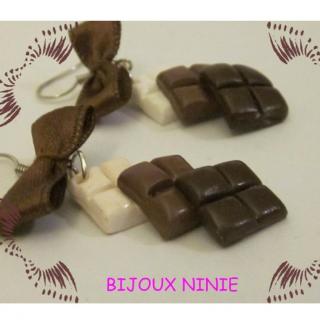 Miluzninie - Boucles d&#039;oreilles trois chocolats en fimo - Boucles d&#039;oreille - Fimo