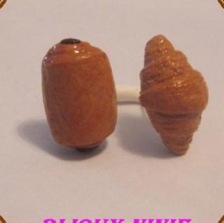 Miluzninie - Puce d&#039;oreilles croissant et chocolat en fimo - Boucles d&#039;oreille - Fimo