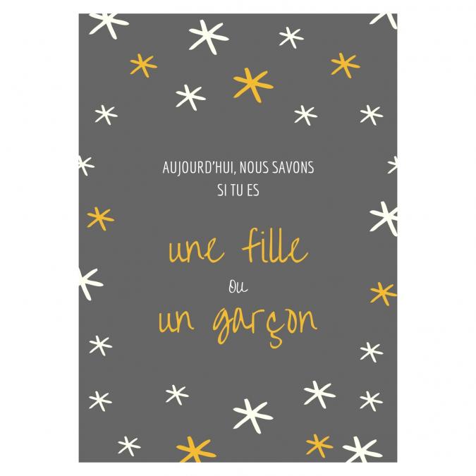 Naïris Bijoux - 12 Cartes étapes - Grossesse - Thème étoile, Gris et jaune moutarde - Cartes étapes