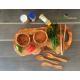 Naturally Carthago OÜ - Art de table, Planche en bois d&#039;olivier 40-45 cm + 2 bols Ronds + Pince Hamburger + Cuillère + Fourchette + Couteau, cadeau pour lui, cadeau Noel original - Art de table
