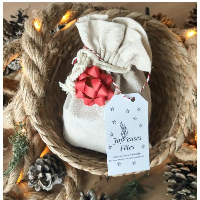 Naturesafe - Cadeau de noël local :  soins aux plantes familiaux Naturesafe + Pochon en lin naturel - Cadeaux de Noël