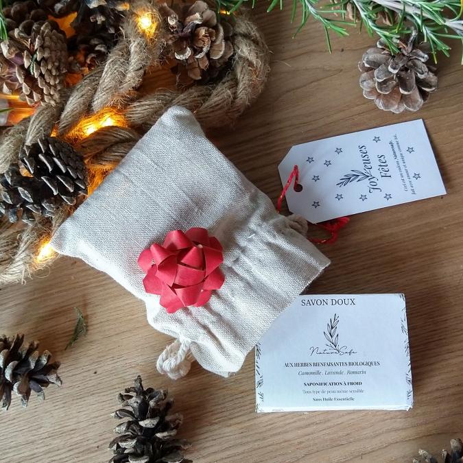Naturesafe - Cadeau de noël zéro-déchet : savon artisanal Naturesafe  + pochon à savon en lin naturel - Cadeaux de Noël