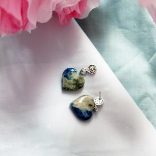 NlanlaVictory - Boucles d&#039;oreilles en argent sterling et en zircone cubique avec cœurs en pierres précieuses bleues sodalite - Boucles d&#039;oreille - Argent (925)