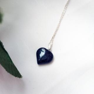 NlanlaVictory - Pendentif coeur en pierre d&#039;or bleu sur collier en argent sterling - Pendentif
