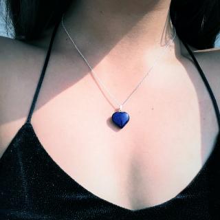 NlanlaVictory - Pendentif coeur en pierre d&#039;or bleu sur collier en argent sterling - Pendentif