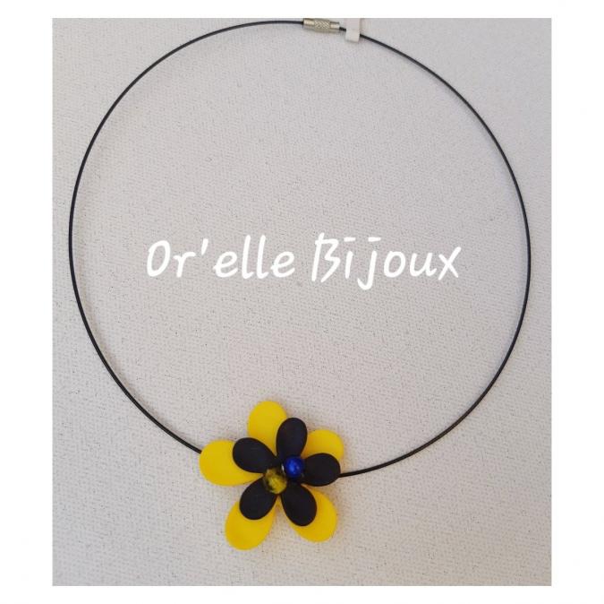 Les Fantaisies d'Or'elle Bijoux - Collier fleur bleu et jaune - Collier - Résine