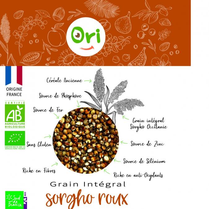 ORI SORGHO - Grain Roux Décortiqué Sorgho France Bio  10kg - épicerie