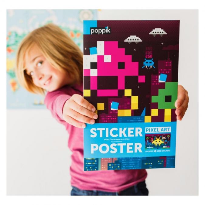 Poppik - Poster + 1600 stickers PIXEL ART (6-12 ans) - Jeu éducatif