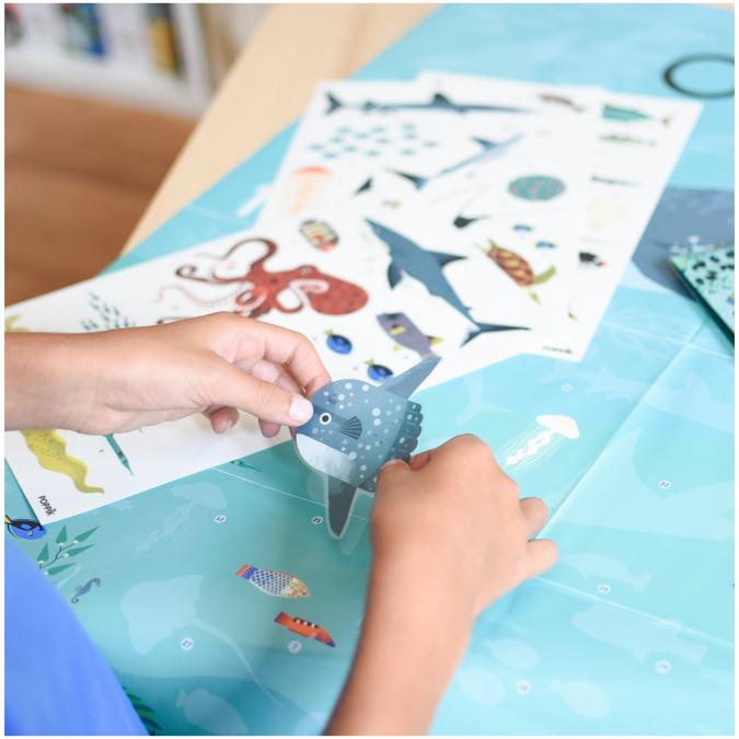 Poppik - Poster + stickers ANIMAUX DES OCEANS (6-12 ans) - Jeu éducatif