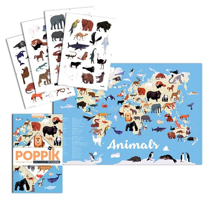 Poppik - Poster + stickers ANIMAUX DU MONDE (5-12 ans) - Jeu éducatif