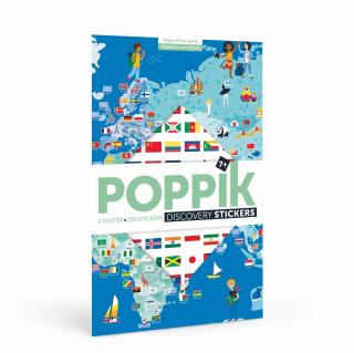 Poppik - Poster + stickers DRAPEAUX DU MONDE (7-12 ans) - Jeu éducatif
