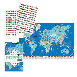 Poppik - Poster + stickers DRAPEAUX DU MONDE (7-12 ans) - Jeu éducatif