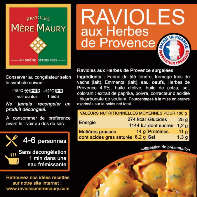 Les Ravioles de la Mère Maury - Ravioles Mère Maury surgelées aux Herbes de Provence - Ravioles - 600 gr