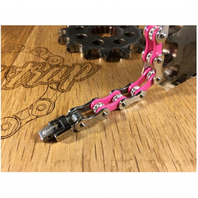 Roadstrap - Bracelet Femme Argent &amp; rose en chaîne de distribution pour les attaché(e)s de Moto / Vélo - Bracelet - Acier